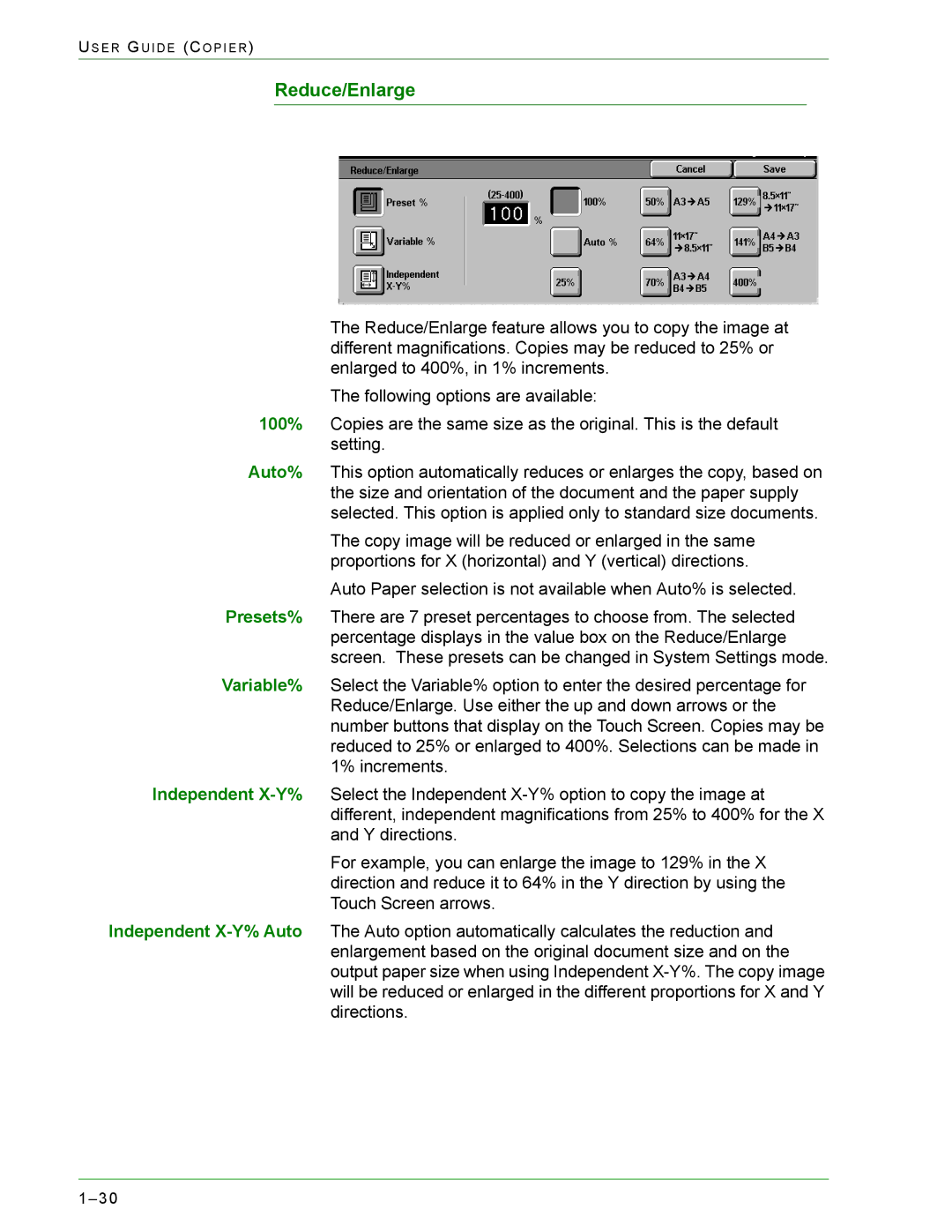 Xerox 1632, 2240 manual Reduce/Enlarge 