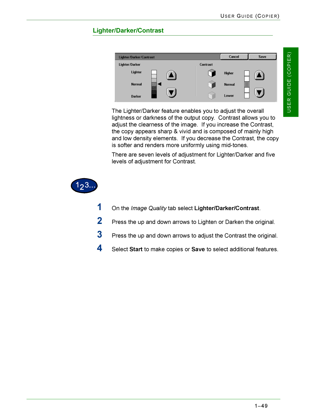 Xerox 2240, 1632 manual On the Image Quality tab select Lighter/Darker/Contrast 