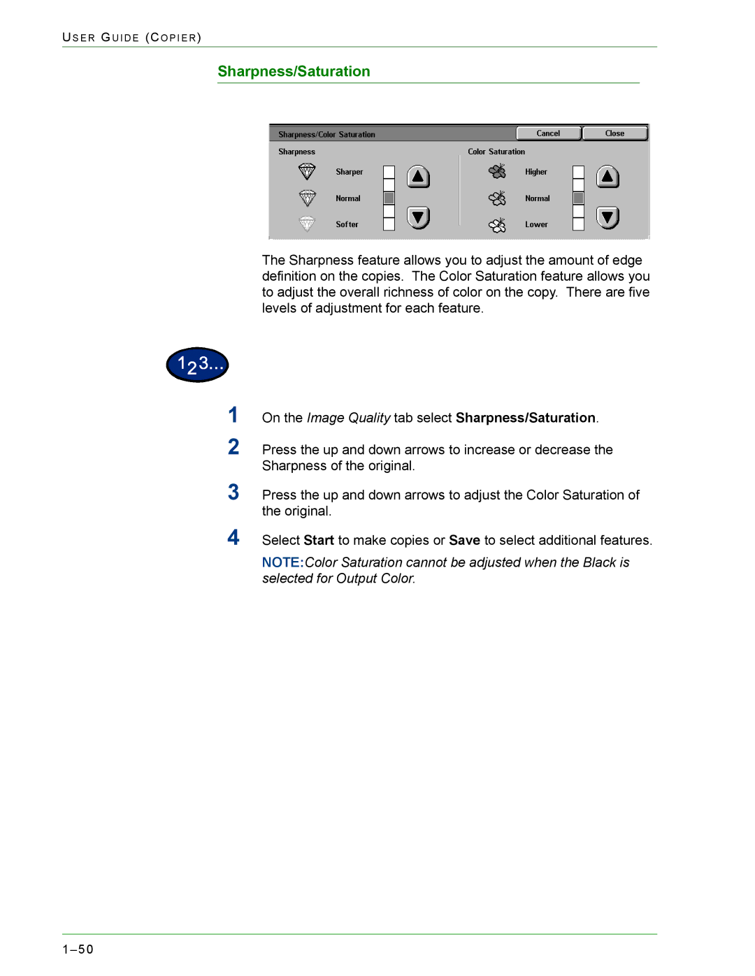 Xerox 1632, 2240 manual On the Image Quality tab select Sharpness/Saturation 