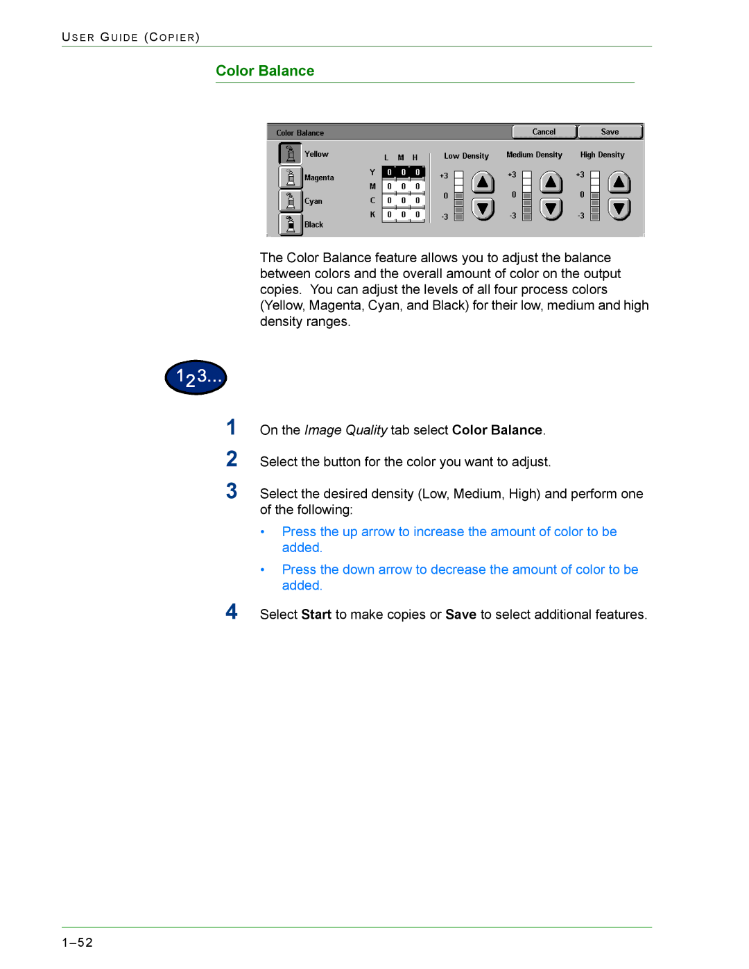 Xerox 1632, 2240 manual Color Balance 