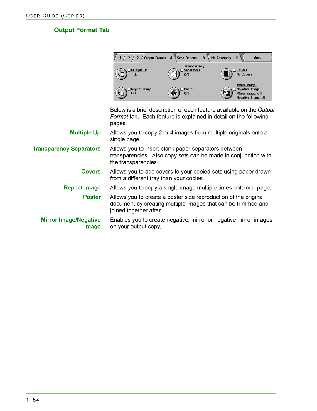 Xerox 1632, 2240 manual Output Format Tab 