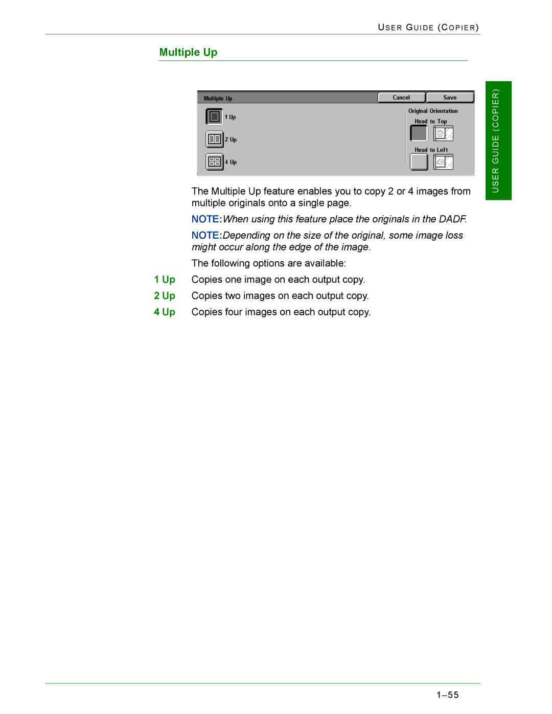 Xerox 2240, 1632 manual Multiple Up 