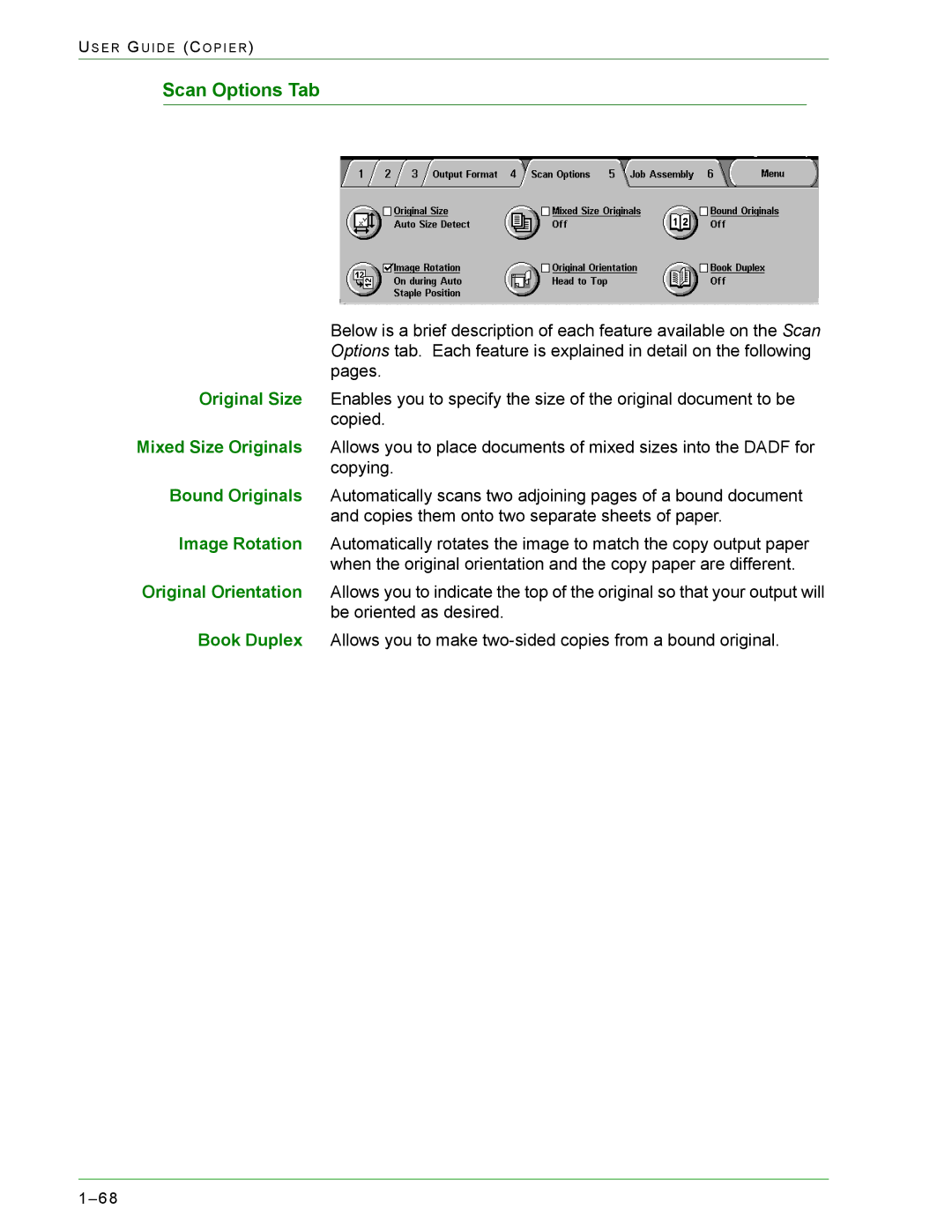 Xerox 1632, 2240 manual Scan Options Tab 