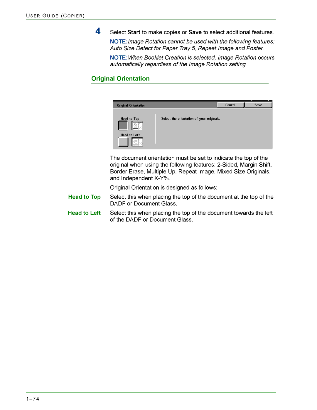 Xerox 1632, 2240 manual Original Orientation 