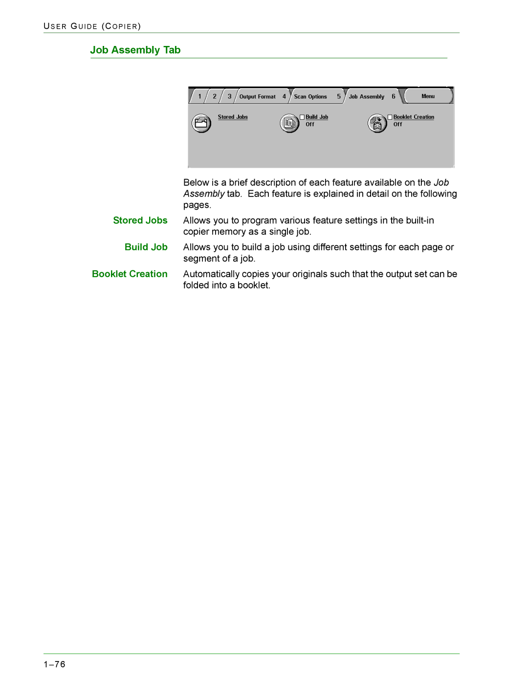 Xerox 1632, 2240 manual Job Assembly Tab 