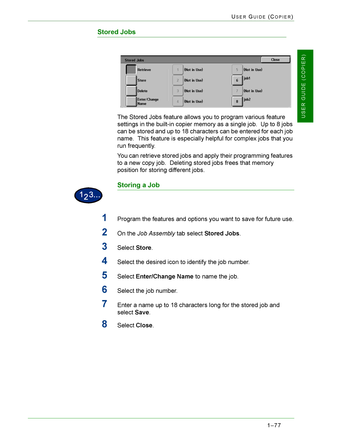 Xerox 2240, 1632 manual Stored Jobs, Storing a Job 