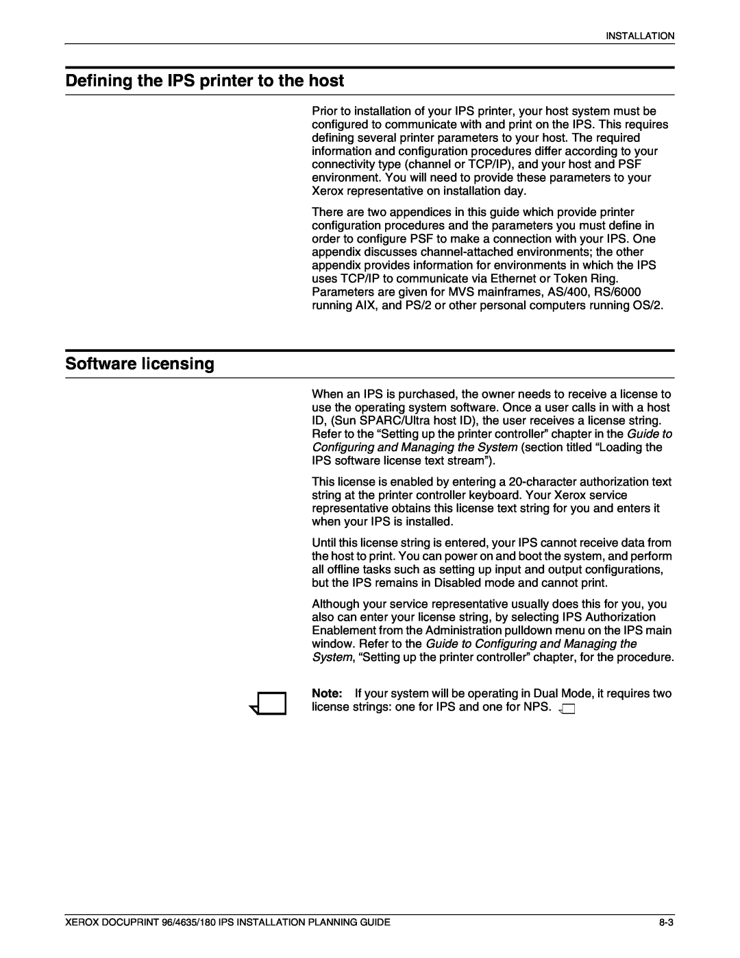 Xerox 180 IPS manual Defining the IPS printer to the host, Software licensing 