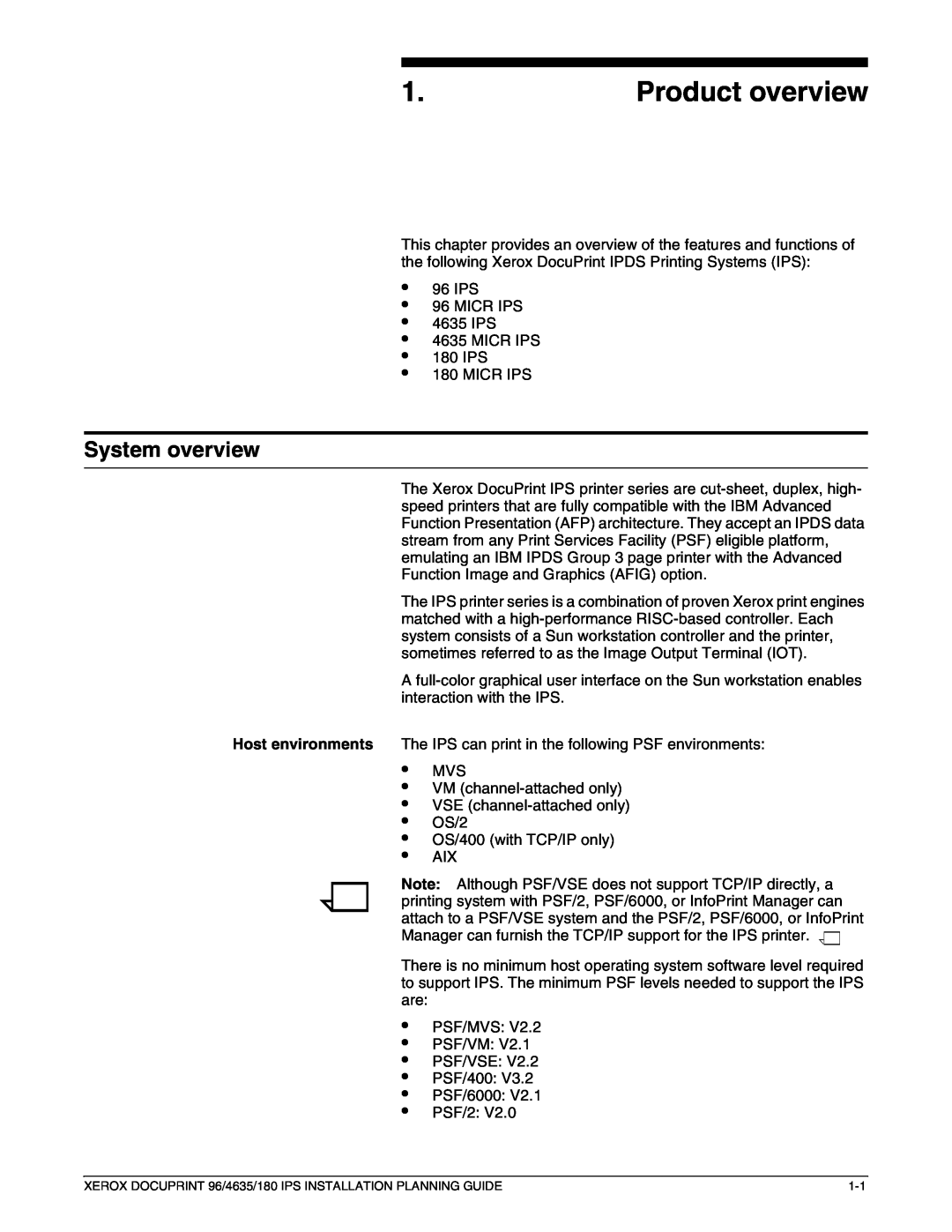 Xerox 180 IPS manual System overview, • • • • • •, Product overview 