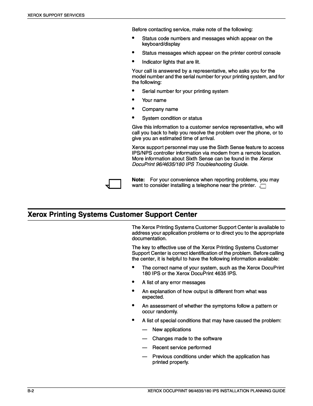 Xerox Xerox Printing Systems Customer Support Center, DocuPrint 96/4635/180 IPS Troubleshooting Guide, • • • • 