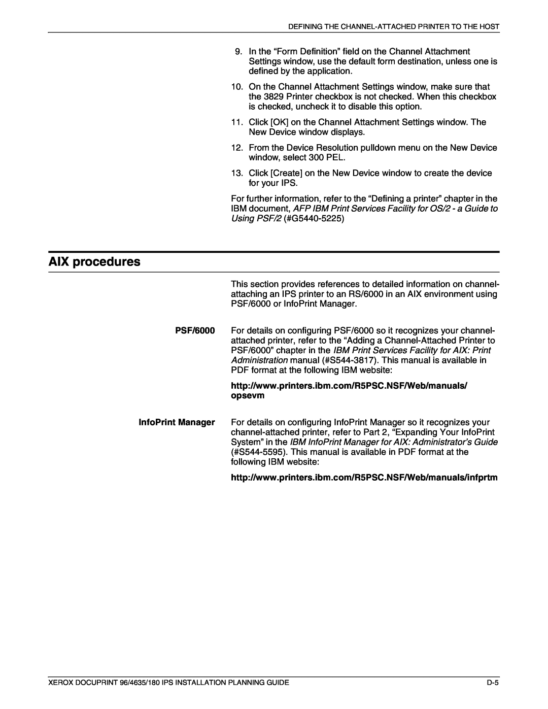 Xerox 180 IPS manual AIX procedures 