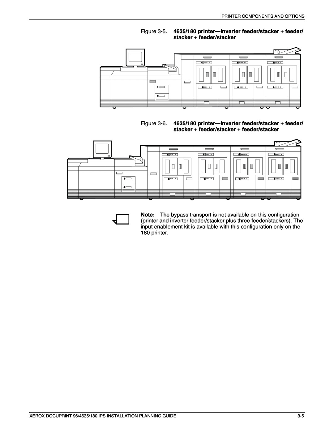 Xerox 180 IPS manual Figure, 4635/180 printer—Inverterfeeder/stacker + feeder, stacker + feeder/stacker 