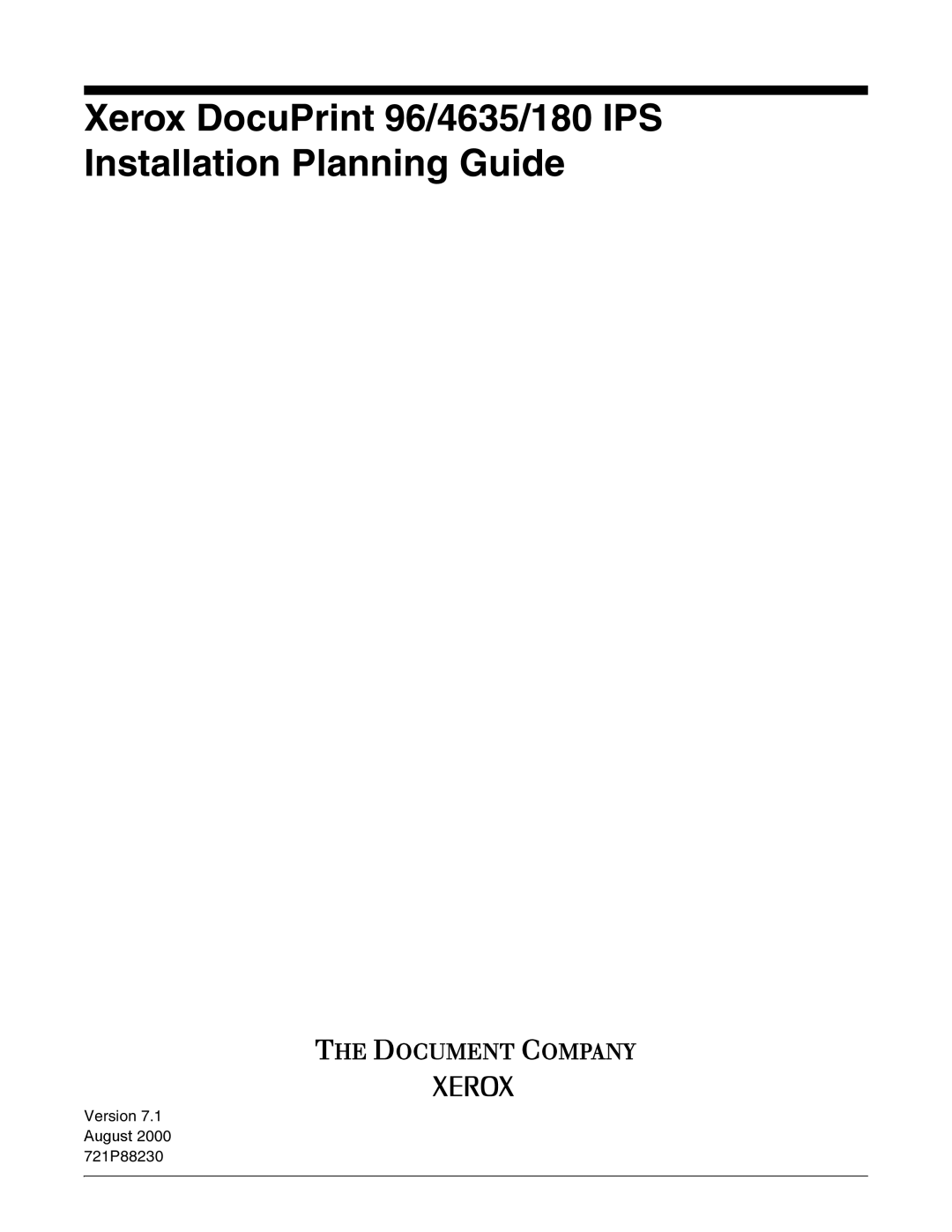 Xerox manual Xerox DocuPrint 96/4635/180 IPS Installation Planning Guide 