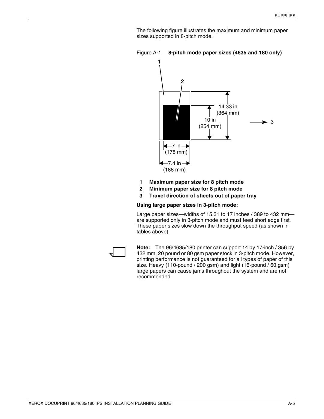 Xerox 180 IPS manual Figure A-1.8-pitch mode paper sizes 4635 and 180 only 