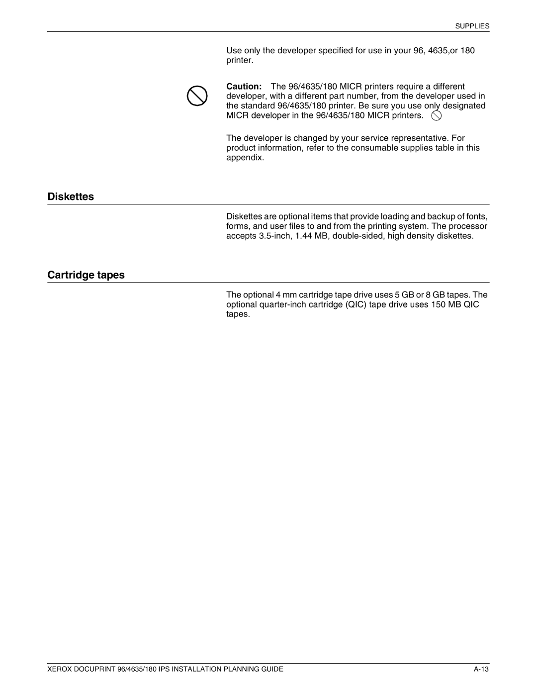 Xerox 180 IPS manual Diskettes, Cartridge tapes 