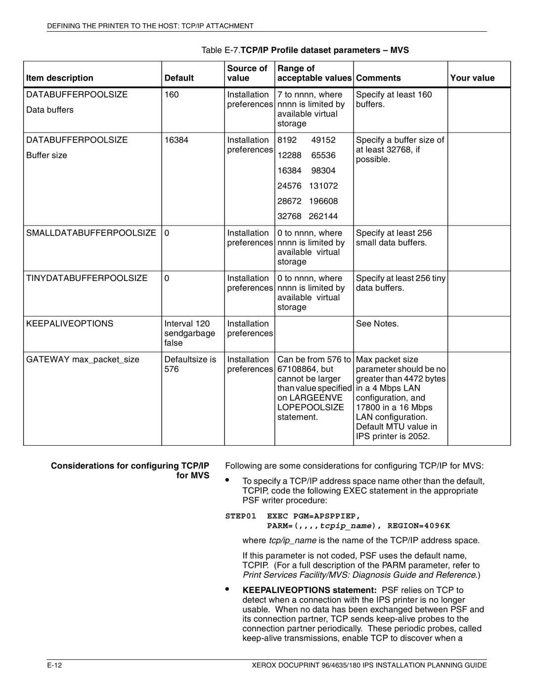 Xerox 180 IPS manual Considerations for configuring TCP/IP for MVS 