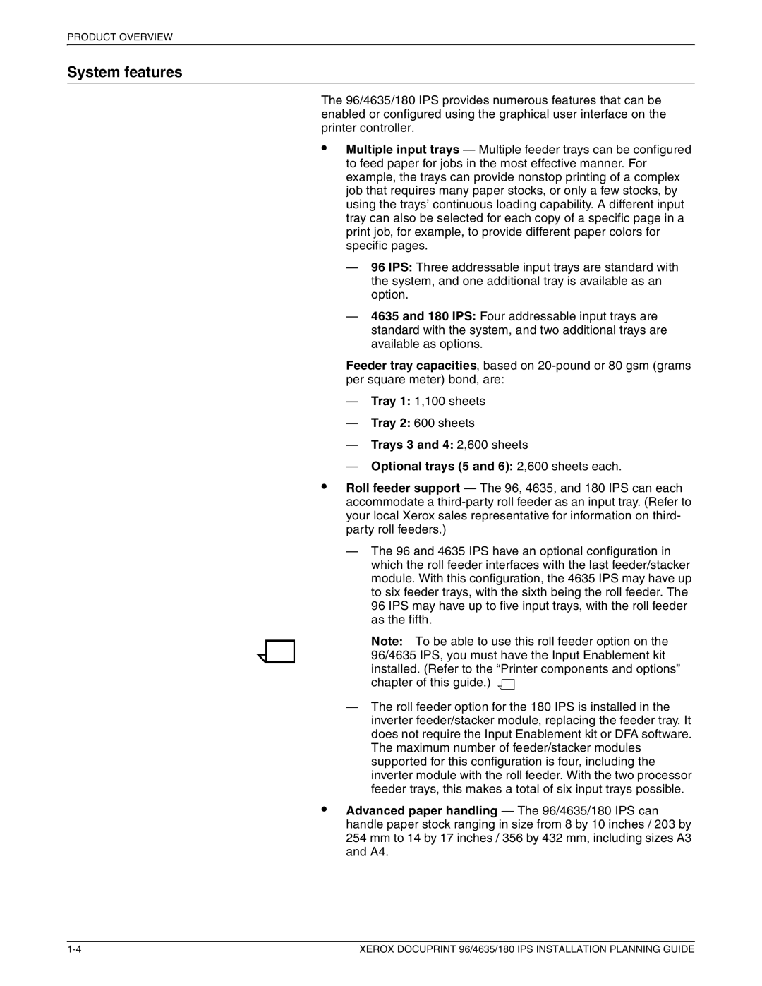 Xerox 180 IPS manual System features 