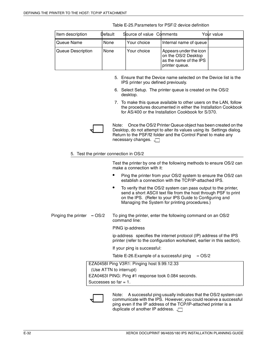 Xerox 180 IPS manual Test the printer connection in OS/2 