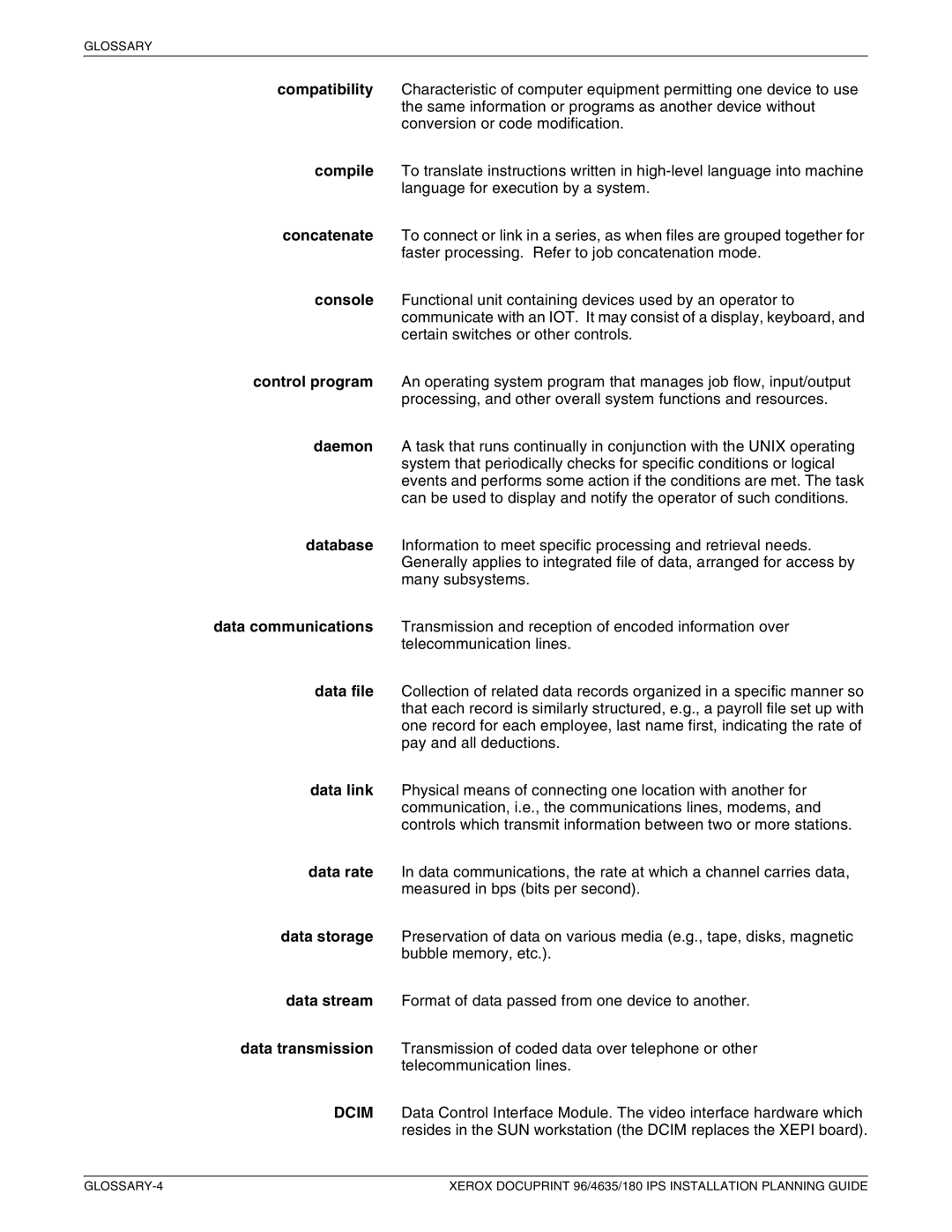 Xerox 180 IPS manual Glossary 