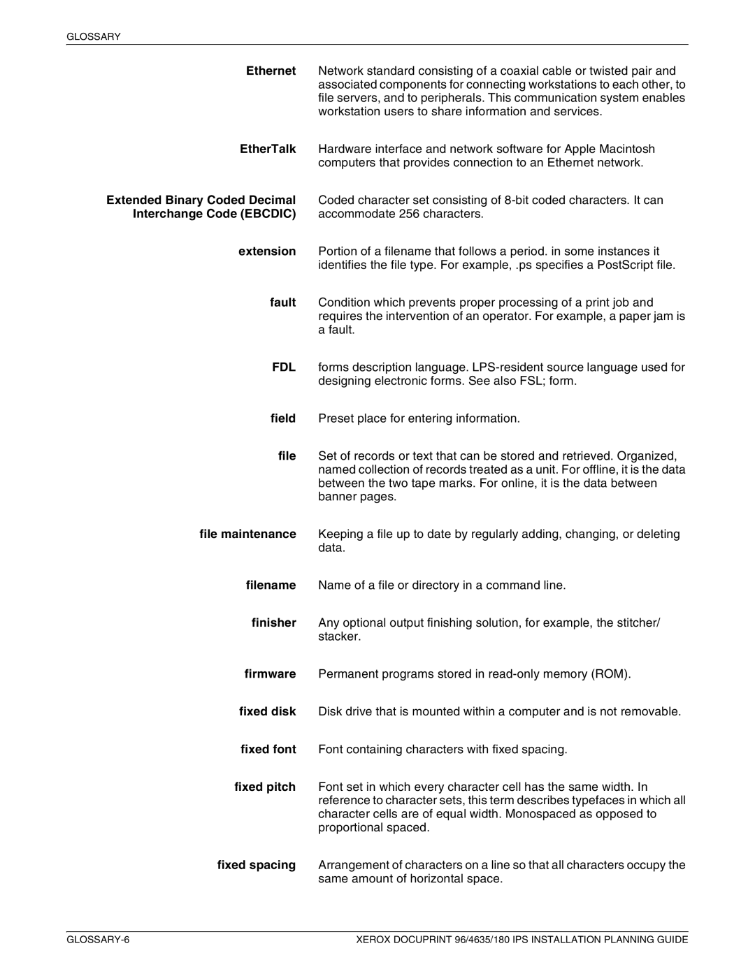 Xerox 180 IPS manual Glossary 