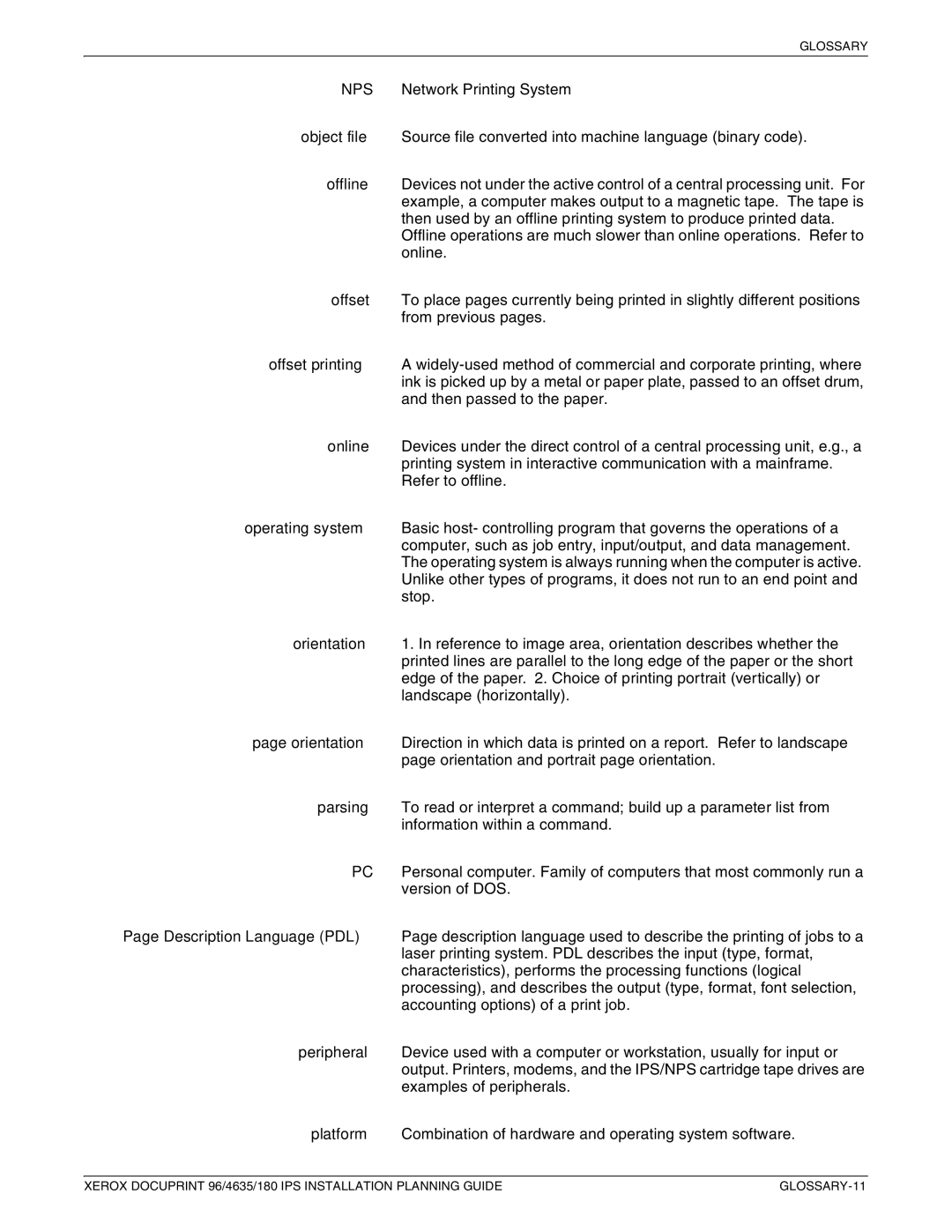 Xerox 180 IPS manual GLOSSARY-11 