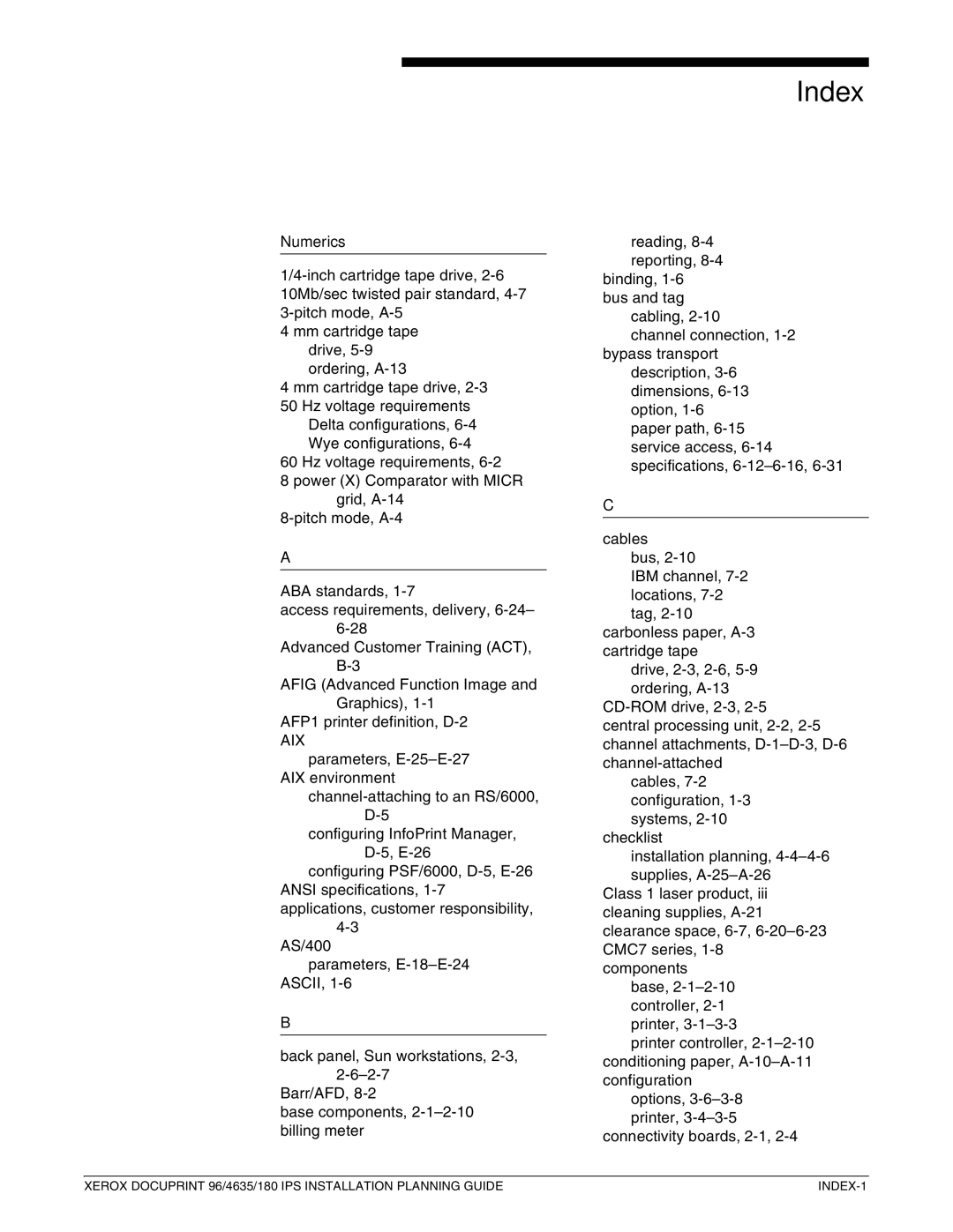 Xerox 180 IPS manual Index, Numerics 