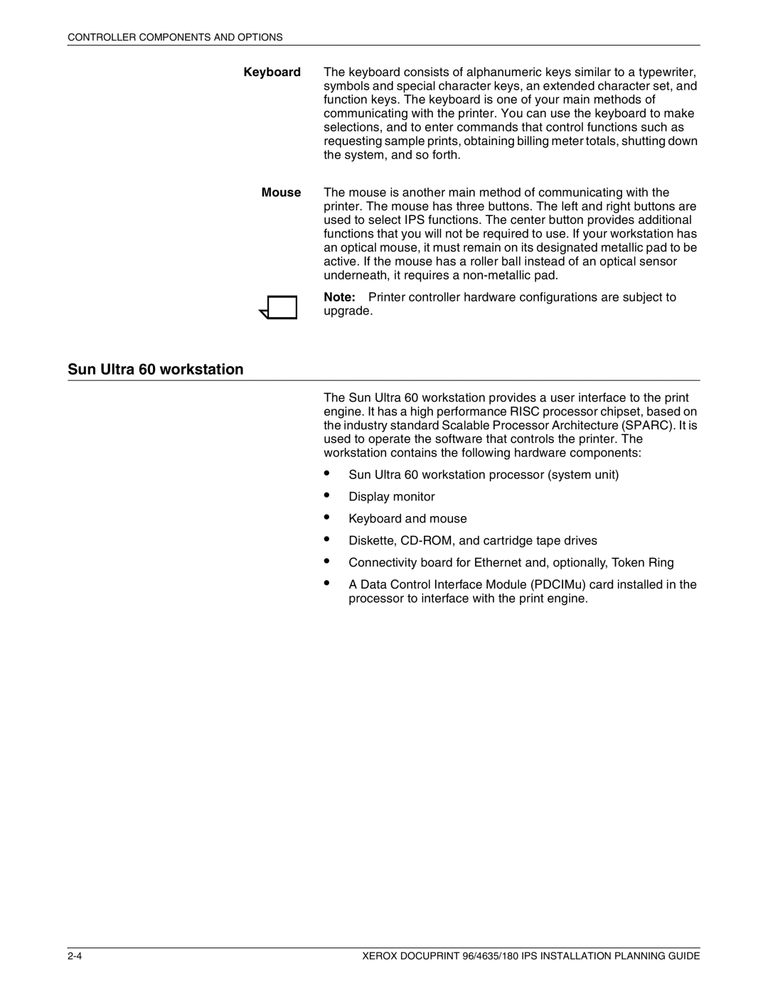 Xerox 180 IPS manual Sun Ultra 60 workstation 