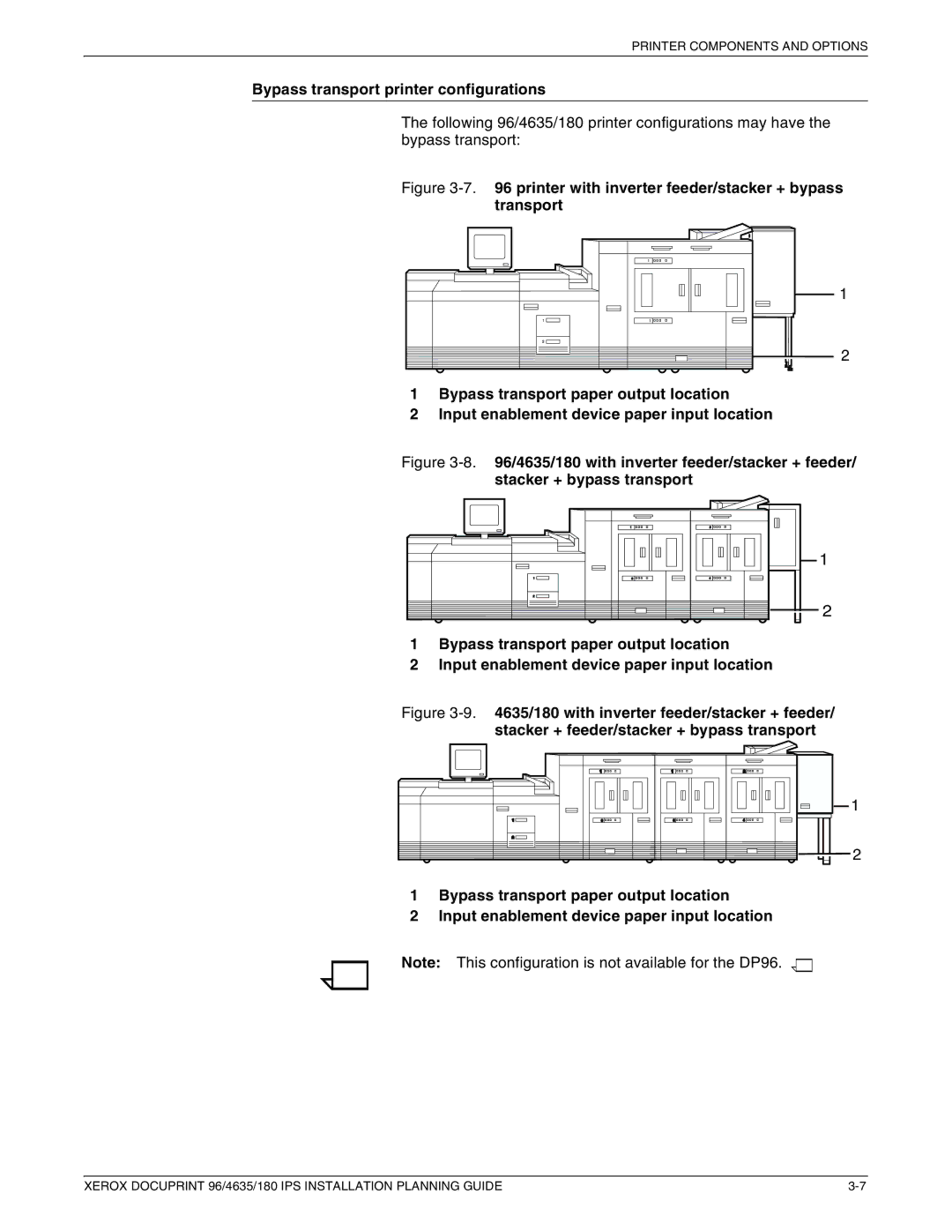 Xerox 180 IPS manual Bypass transport printer configurations 