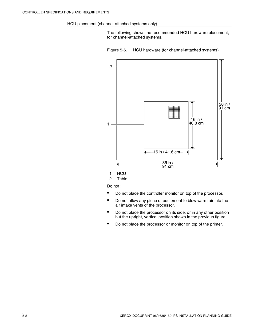 Xerox 180 IPS manual HCU placement channel-attached systems only, HCU hardware for channel-attached systems 