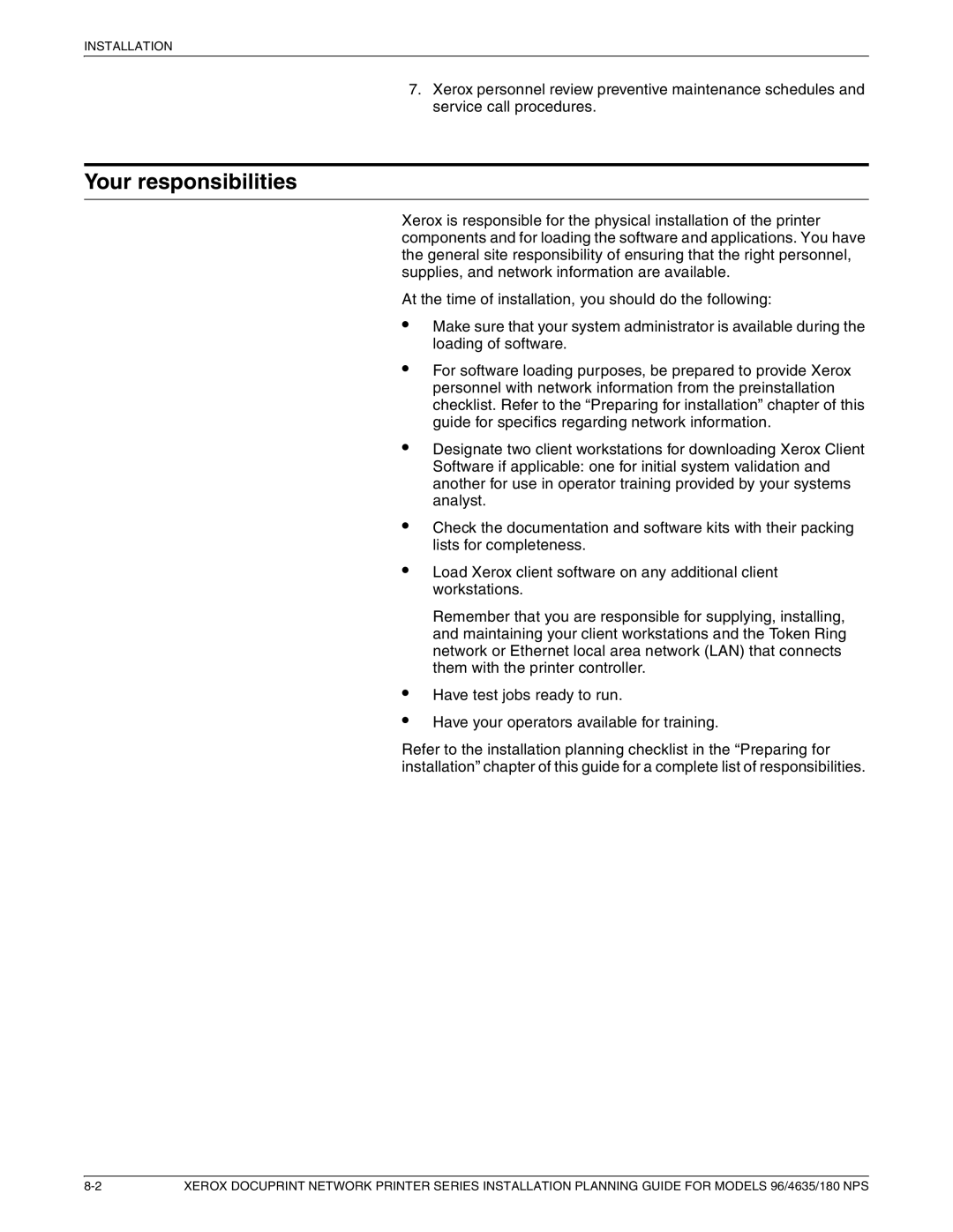 Xerox 180 NPS manual Your responsibilities 