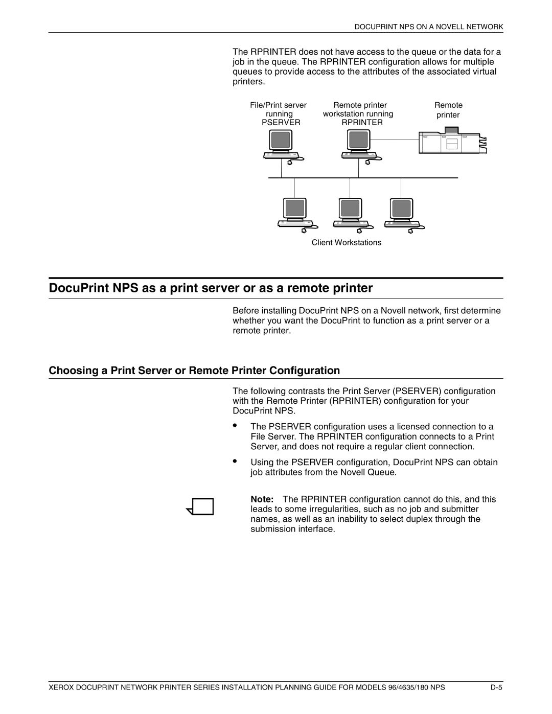 Xerox 180 NPS manual DocuPrint NPS as a print server or as a remote printer 