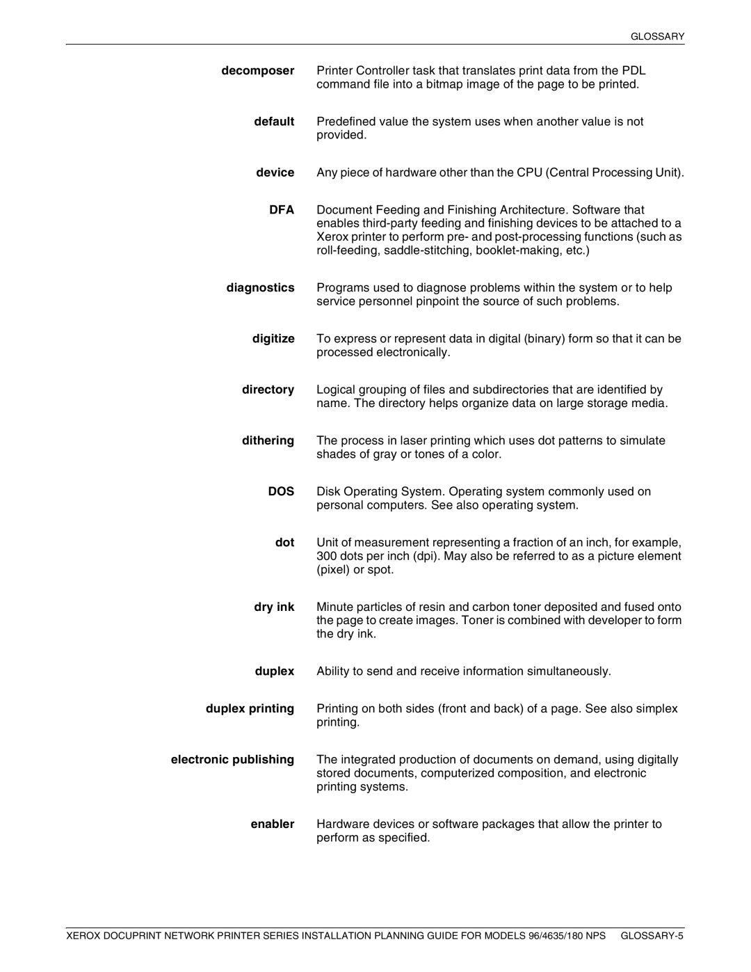 Xerox 180 NPS manual Glossary 