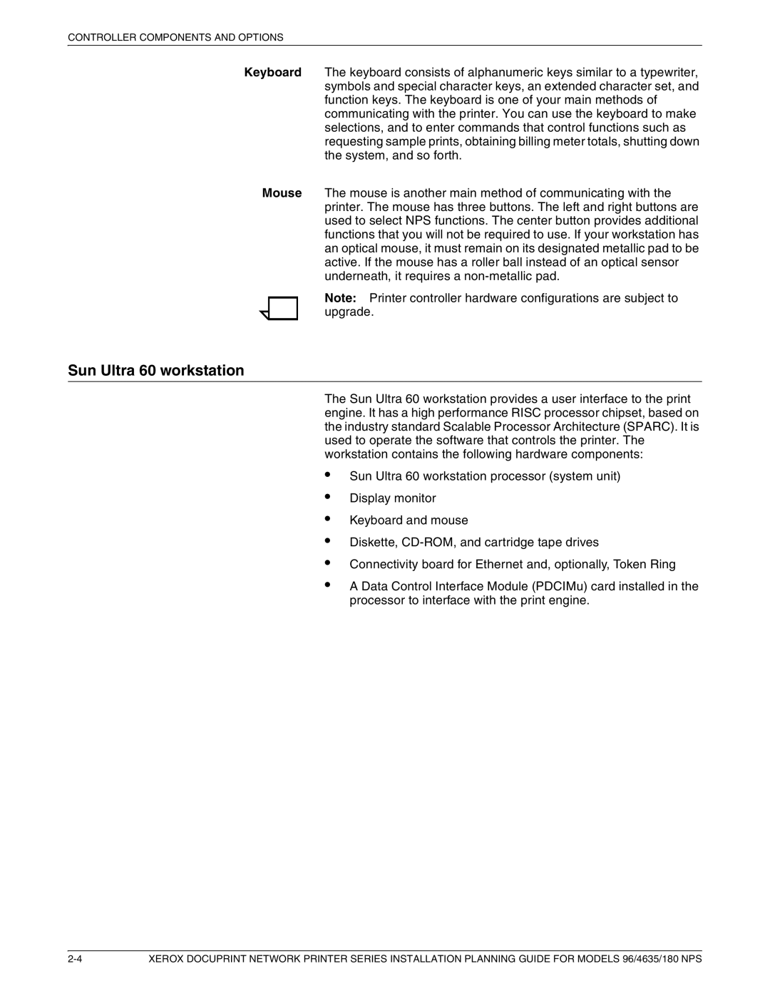 Xerox 180 NPS manual Sun Ultra 60 workstation 