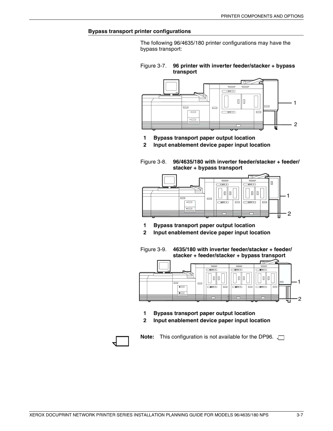 Xerox 180 NPS manual Bypass transport printer configurations 