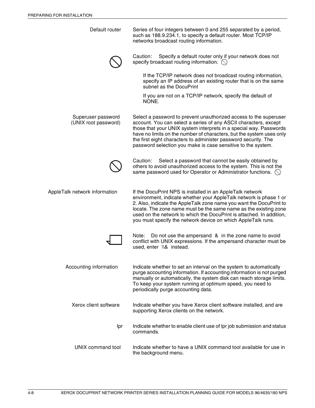 Xerox 180 NPS manual Preparing for Installation 