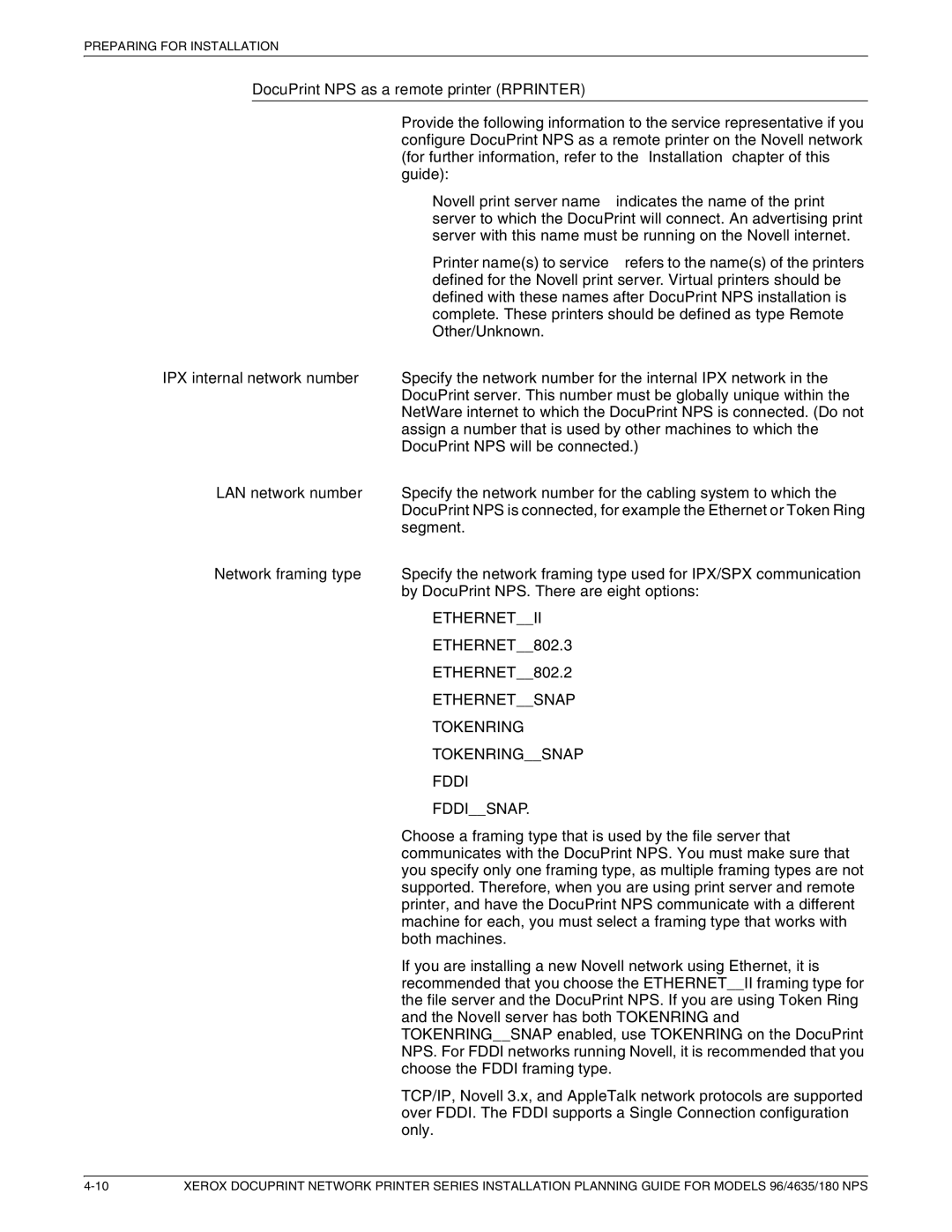 Xerox 180 NPS manual DocuPrint NPS as a remote printer Rprinter 