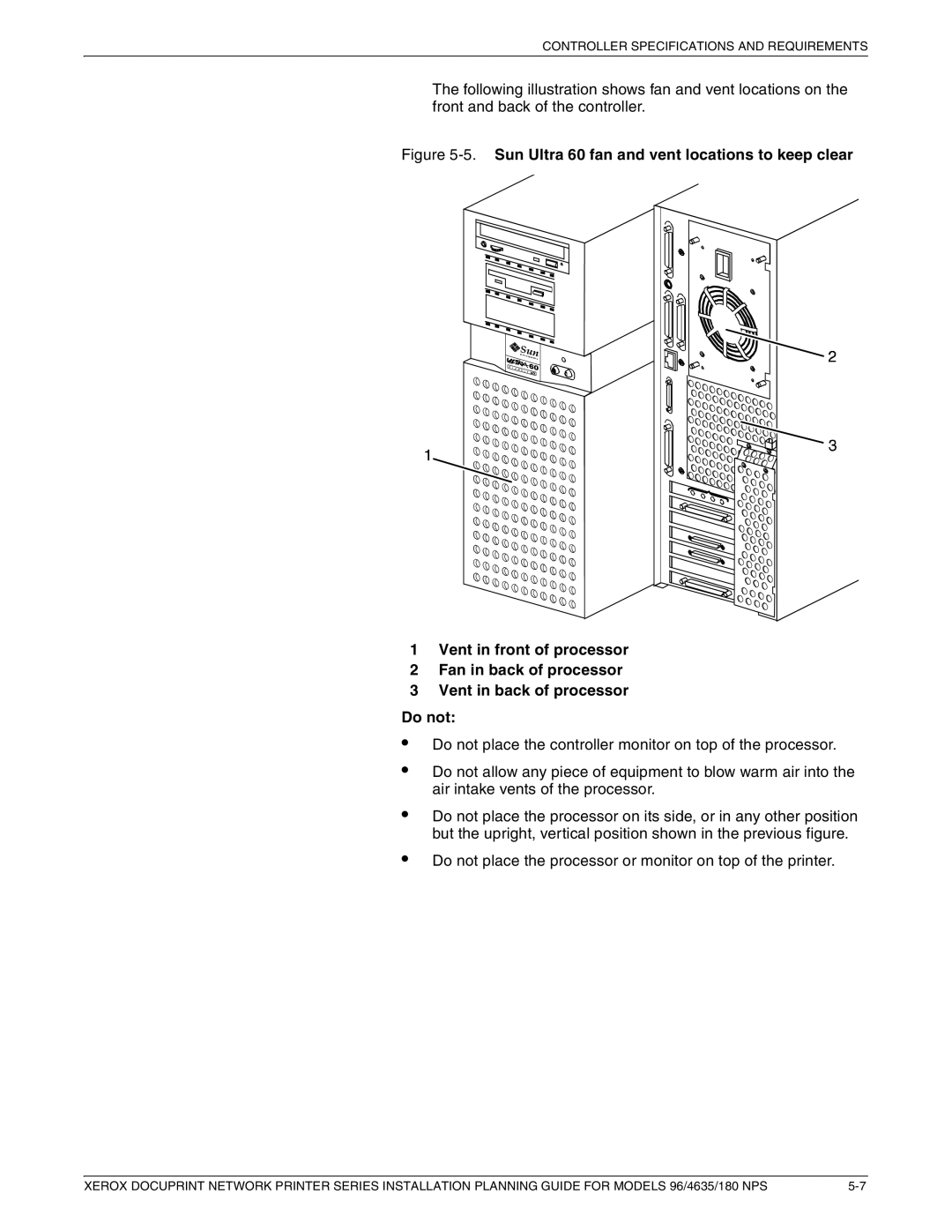 Xerox 180 NPS manual Controller Specifications and Requirements 