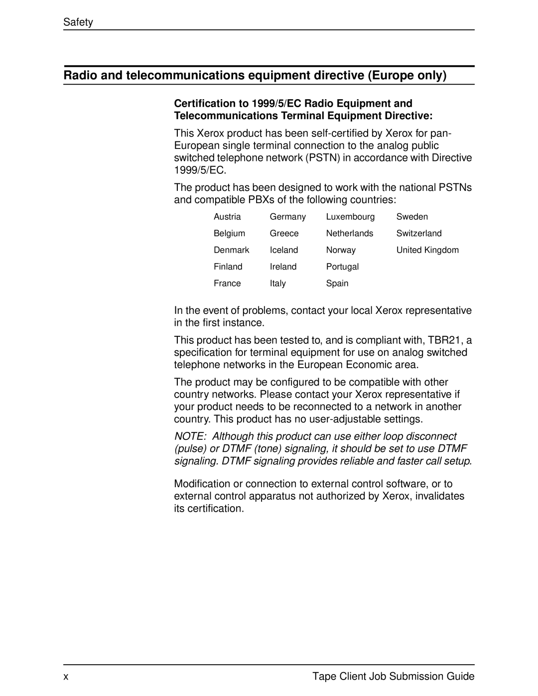 Xerox 2000 SERIES EPS manual Radio and telecommunications equipment directive Europe only 