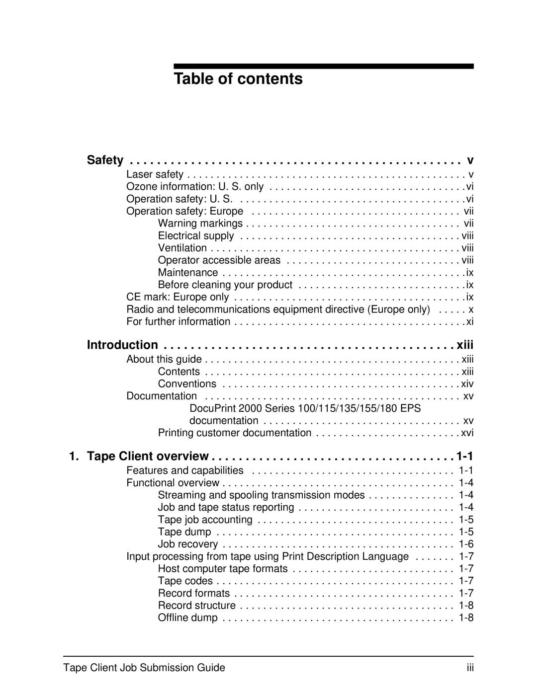 Xerox 2000 SERIES EPS manual Table of contents 