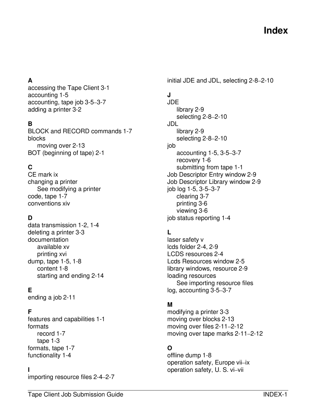 Xerox 2000 SERIES EPS manual Index, Jdl 