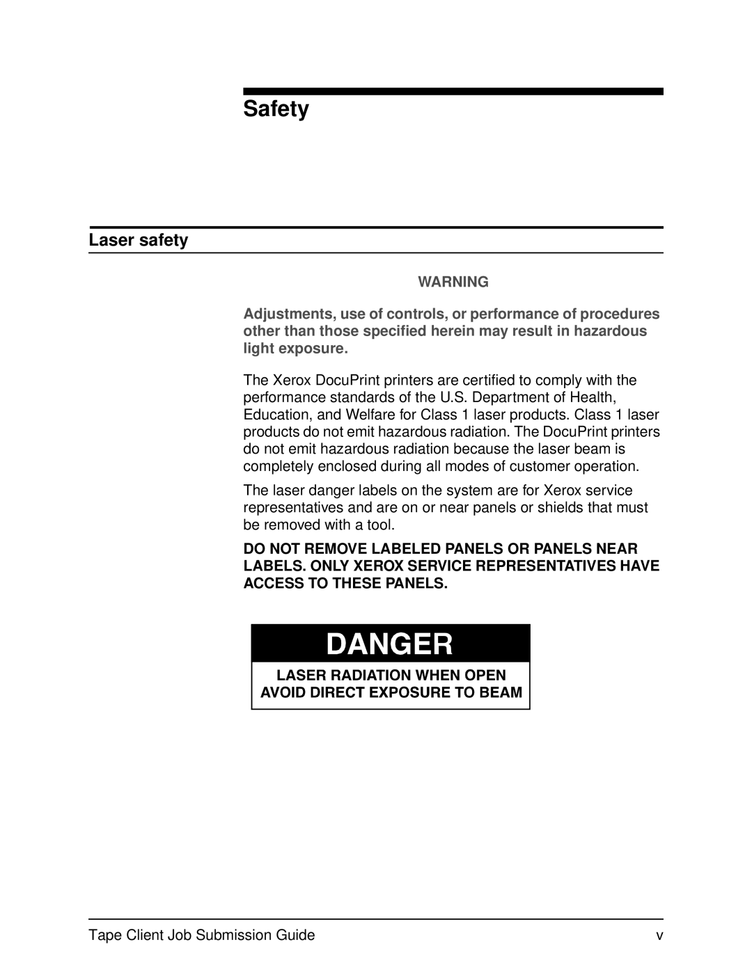 Xerox 2000 SERIES EPS manual Safety, Laser safety 