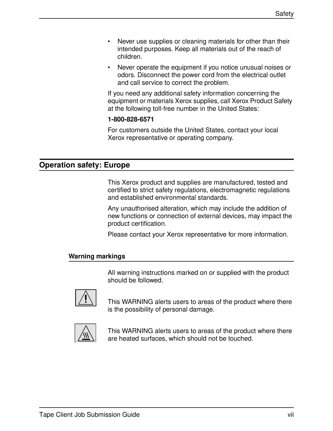 Xerox 2000 SERIES EPS manual Operation safety Europe 