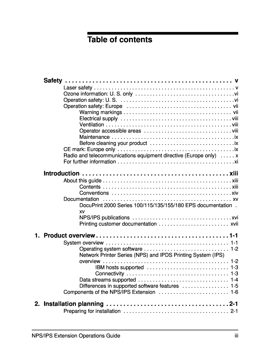 Xerox 2000 Series manual Table of contents 