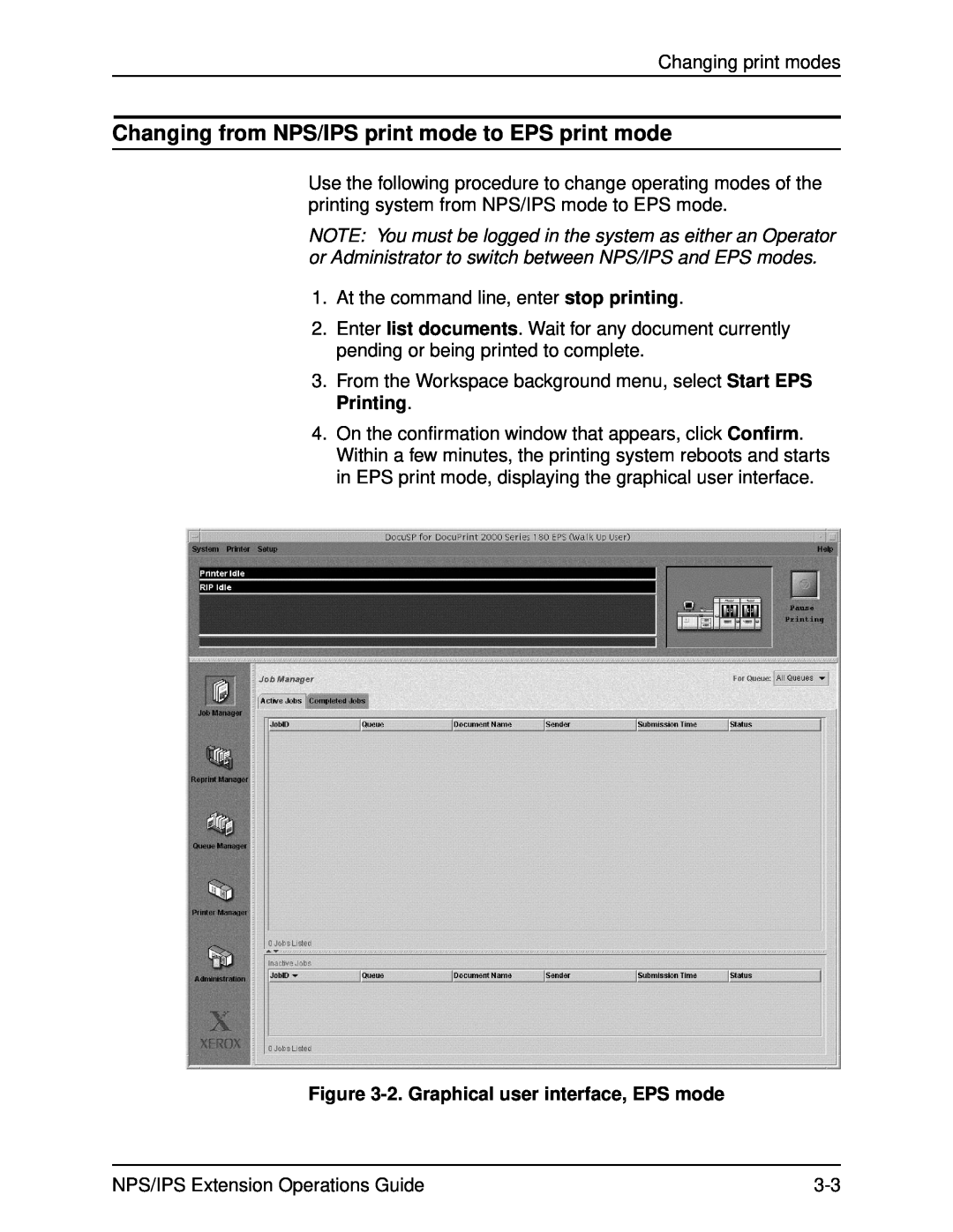 Xerox 2000 Series manual 2.Graphical user interface, EPS mode 