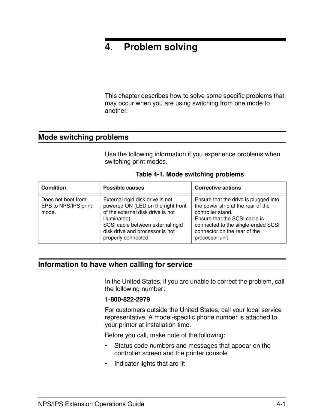 Xerox 2000 Series manual Problem solving, Mode switching problems, Information to have when calling for service 