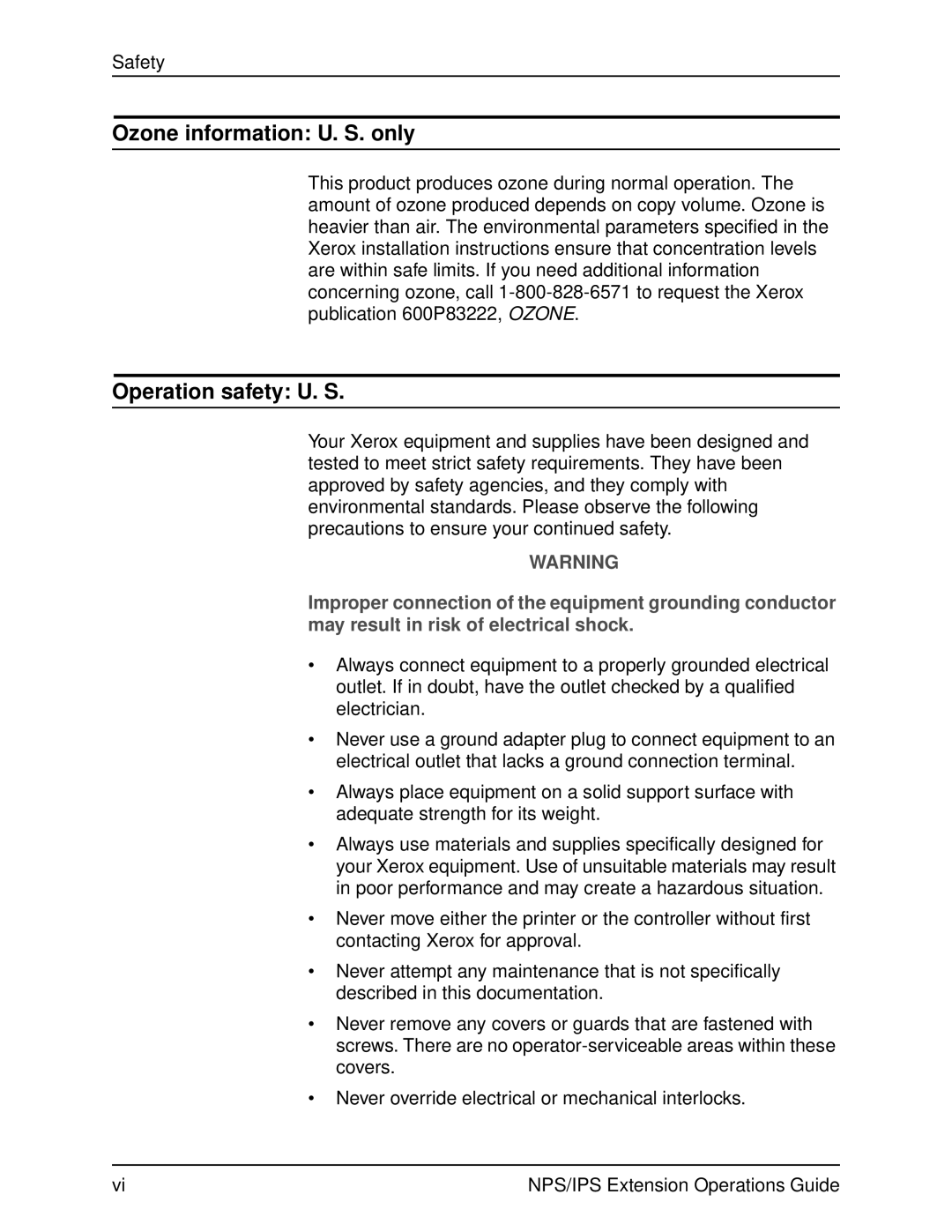 Xerox 2000 Series manual Ozone information U. S. only, Operation safety U. S 