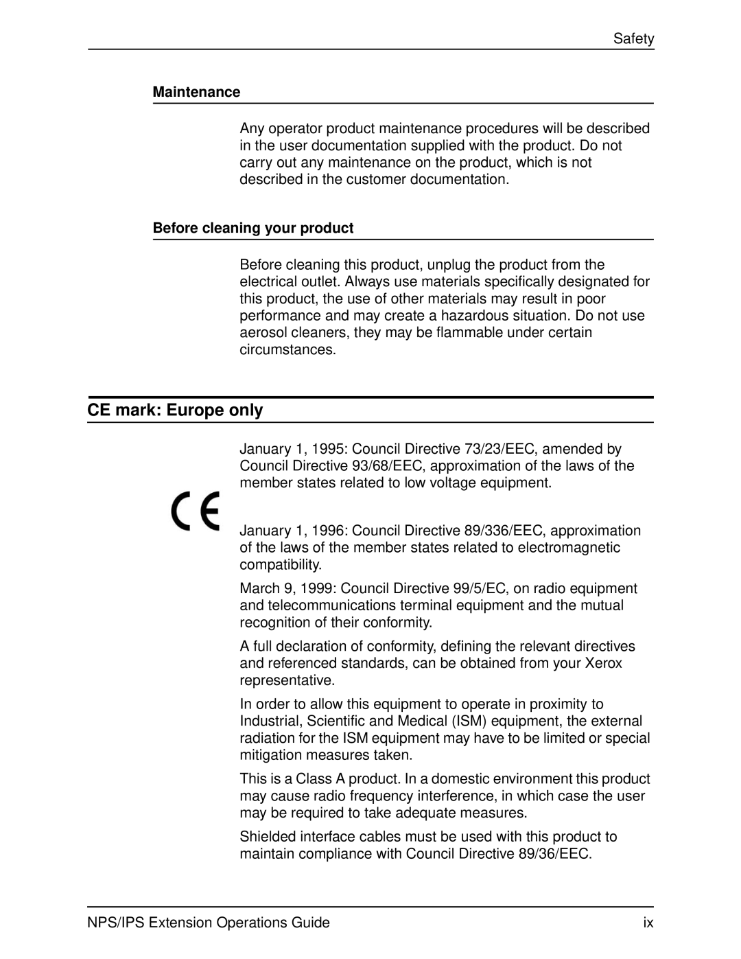 Xerox 2000 Series manual CE mark Europe only, Maintenance, Before cleaning your product 