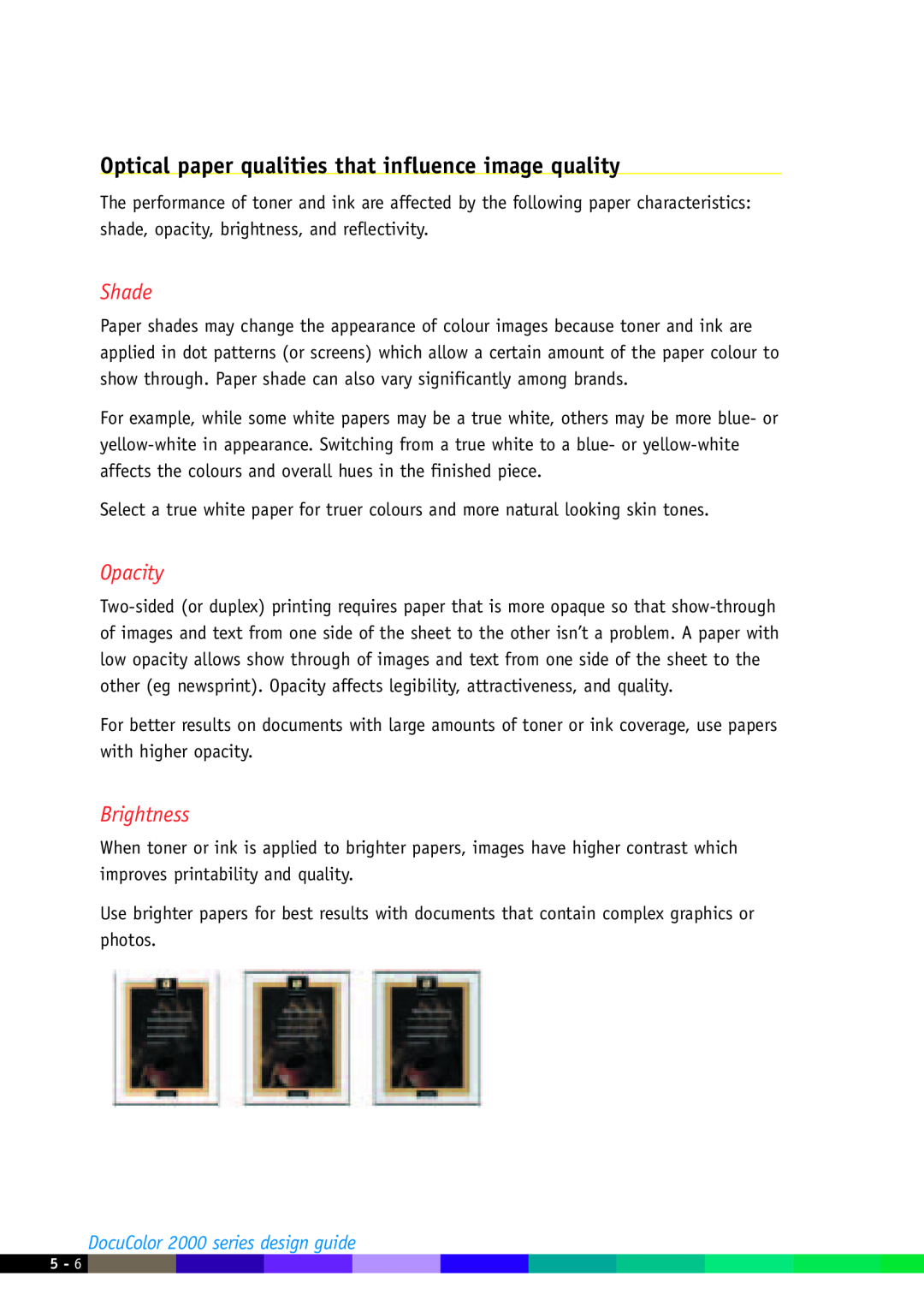 Xerox manual Shade, Opacity, Brightness, DocuColor 2000 series design guide 