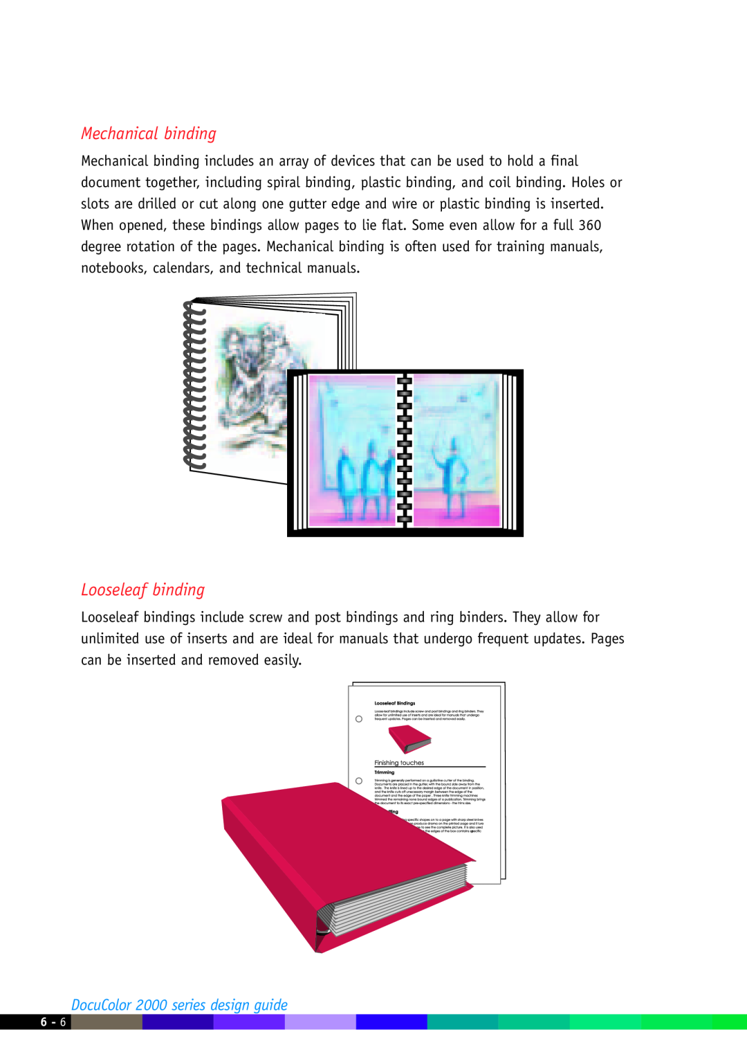 Xerox manual Mechanical binding, Looseleaf binding, DocuColor 2000 series design guide 