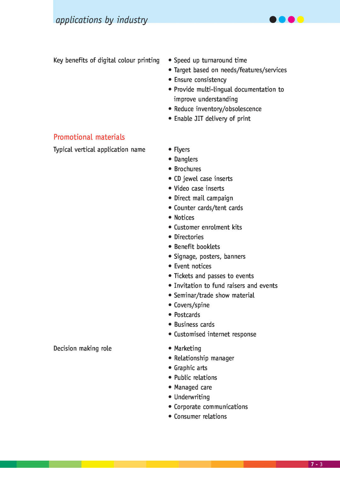 Xerox 2000 manual applications by industry, Promotional materials 