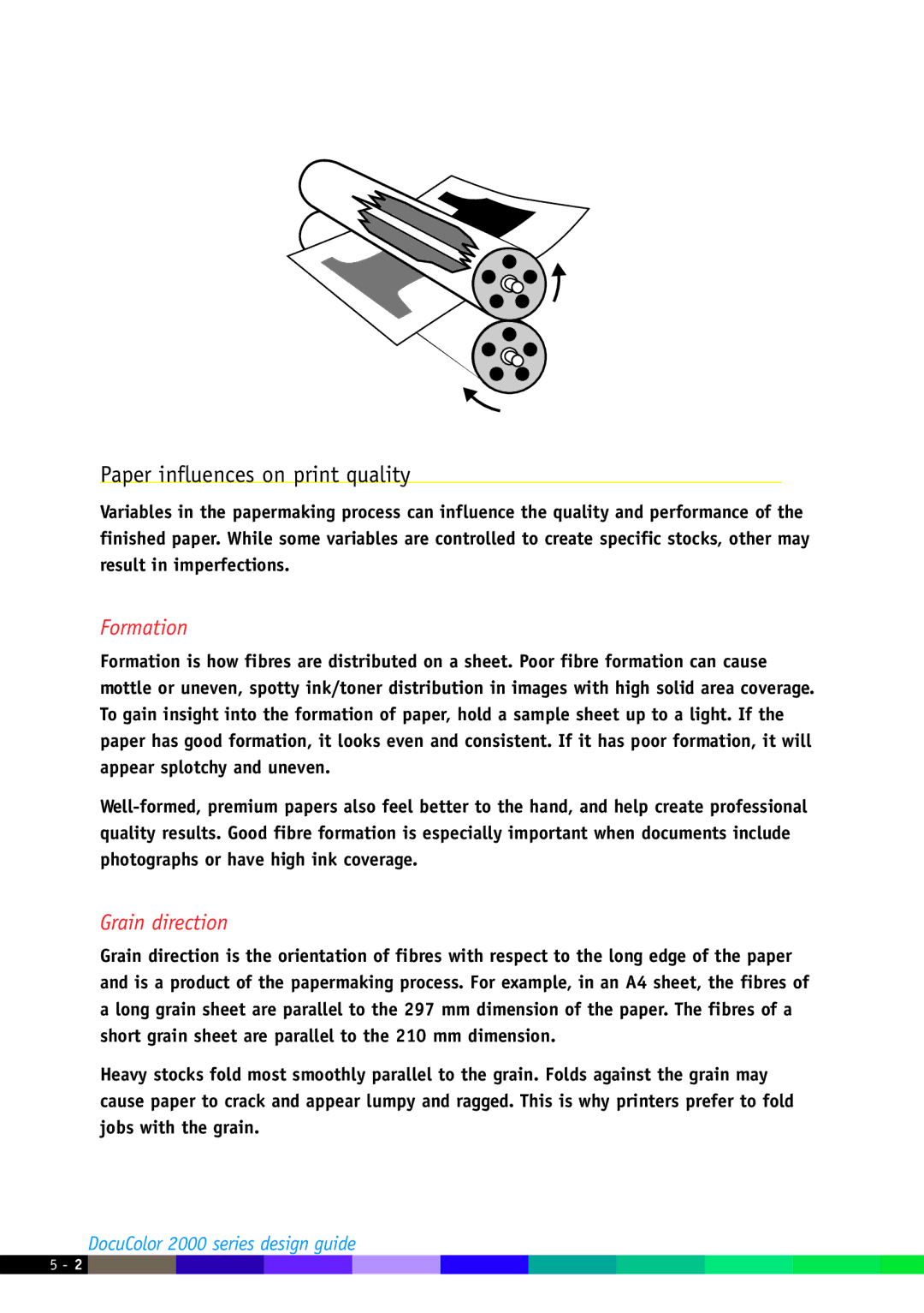 Xerox 2000 manual Paper influences on print quality, Formation, Grain direction 